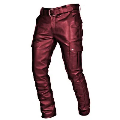 Men's Genuine Leather Pant Jeans Steampunk Gothic Retro Motorbike Pants Trousers • $34.02