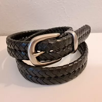 Coach 30” Black Braided Thick Woven Leather Silver Brass Buckle Belt Unisex • $55