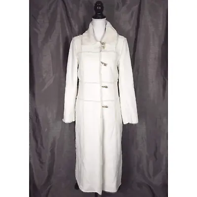 White House Black Market Faux Fur Suede Shearling Long Coat Ivory Size Small • $85