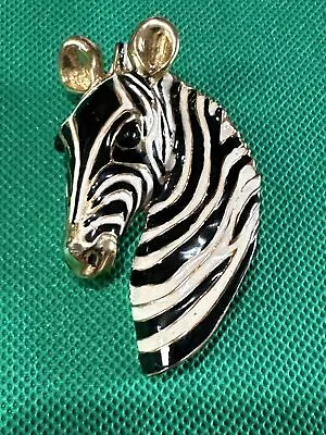 Large Vintage Enameled Gold Tone Zebra Pin Brooch  • $9.99