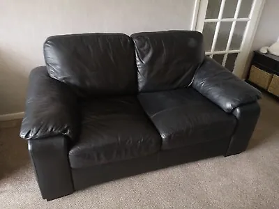 Black Soft Real Leather Sofa Super Condition.  • £100