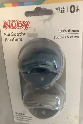 Nuby Sili Soother Pacifiers BPA FREE 0+m Rocket Mustache 100% Silicone Blue Gray • $4.99