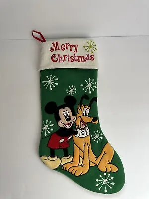 Mickey Mouse Christmas Stocking Pluto Embroidered Merry Christmas Holiday Green • $18