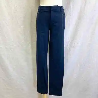 Vince Navy Blue Ponte Knit Straight Leg Pant Faux Leather Trim Size 6 • $48