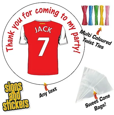 24 Personalised Party Stickers Football Arsenal DIY Sweet Cone + Ties Bags Kit • £4.99