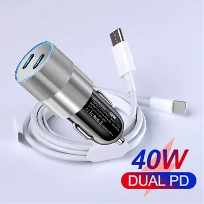 40W Dual Type C Car Charger Adapter USB C To C Cable For IPhone 14 13 12 11 Pro • $16.49