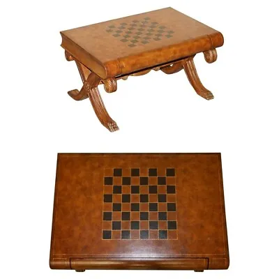 Stunning Hand Dyed Brown Leather Scholars Book Chessboard Chess Coffee Table • $2177.96