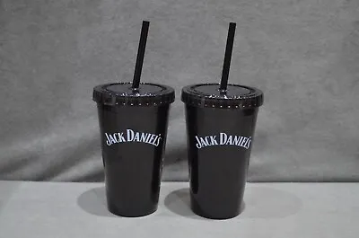 2x Jack Daniel's Black & White Reusable Plastic Tumbler Cup And Straw Brand New • £9.99