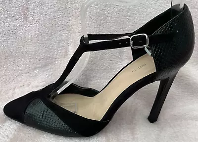 La Redoute Ladies Black T Bar Heeled Shoes Size Uk 4 (37) • £7.99