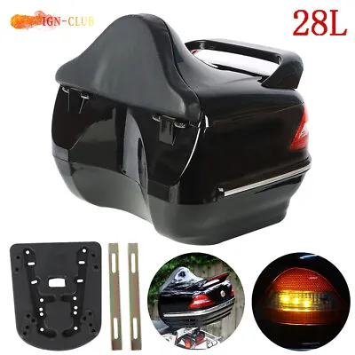 Universal Motorcycle Trunk Luggage Tail Box Pack W/ Tail Light Tour Pack Black • $59.89