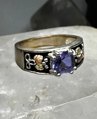 Black Hills Gold Ring  Purple Leaves Band Size 8 Sterling Silver Women • $158