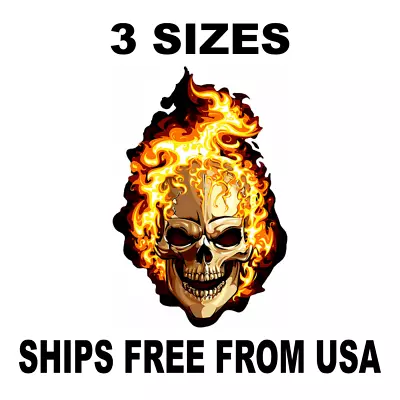 Skull Biker Sticker Flaming Skulls Decal  Motorcycle Biker Helmet Sticker • $4.97