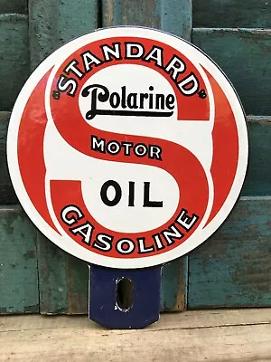 Vintage Polarine Standard Gasoline Motor Oil 5” Porcelain Car Tag Topper Sign • $29.99