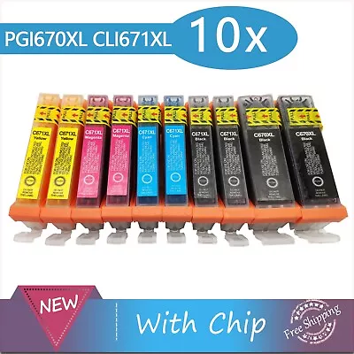 10 X PGI-670XL CLI-671XL Inkjet For Canon PIXMA MG5760 MG5765 MG5766 MG6860 CHIP • $26.89