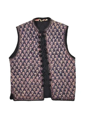 Vintage Phool Indian Imports Nehru Vest Womens S Quilted Beaded Waistcoat Cotton • $82.40