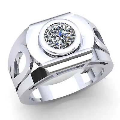 $1416.11 • Buy Genuine 0.6ctw Round Cut Diamond Mens Bezel Solitaire Wedding Band Ring 10K Gold