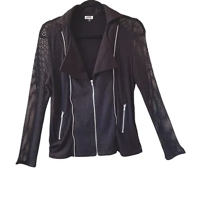 JuDE Collection Black Mesh Jacket Womens Small Double Zip Pockets USA Moto • $19.94
