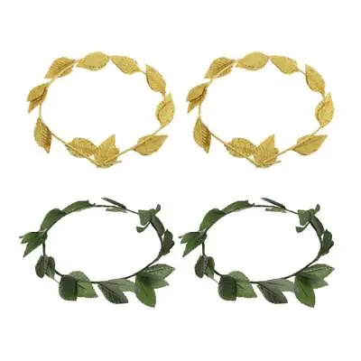 4 Pieces Ladies Green Golden Leaf Greek Goddess Laurel Wreath Fancy Headband • £9.89