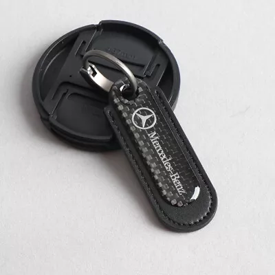 Real Carbon Fiber+Black Leather Car Keychain Key Fob Key Ring For Mercedes Benz • $17.99