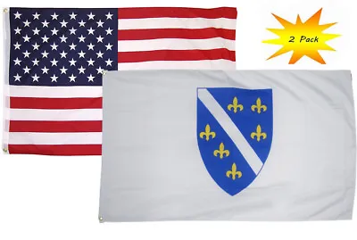 3x5 3’x5’ Wholesale Set (2 Pack) USA American & Bosnia Bosnian 1992 Flag Banner • $16.88