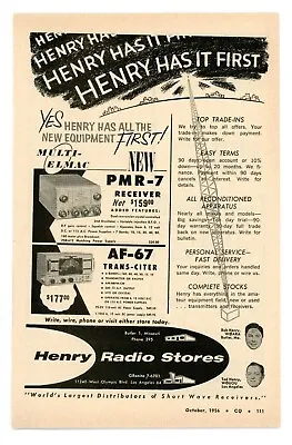 CQ Ham Radio Magazine Print Ad Multi-Elmac PMR-7 Receiver Henry Radio (10/56) • $11.14