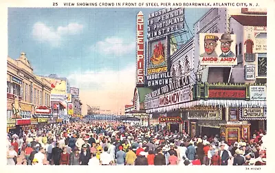 Vintage 50s Postcard Crowd At Steel Pier & Boardwalk Atlantic City Nj Amos Andy • $9.55
