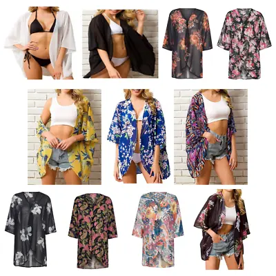 £8.45 • Buy Women Floral Cardigans Cover Up Chiffon Print Loose Shawl Beach Kaftan Swimsuit