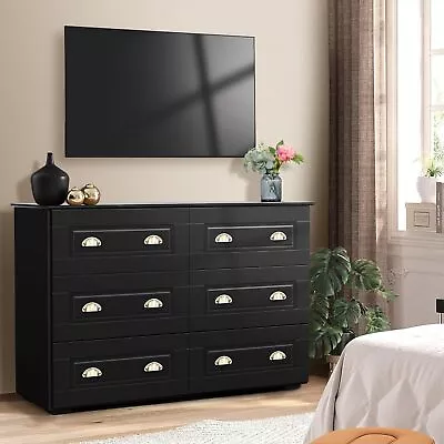 6 Drawers Dresser Double Wood Storage Dressers Chests Of Drawers For Bedroom • $185.99