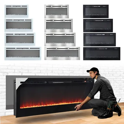 36'' 40'' 50'' 60'' Electric Fire Wall Fireplace Recessed Heater 12 Colors Flame • £179.95