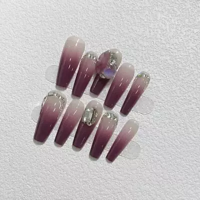 Handmade Queen Purple Ombre French Gradient Flash Diamond Detachable Nail Art • $18.49