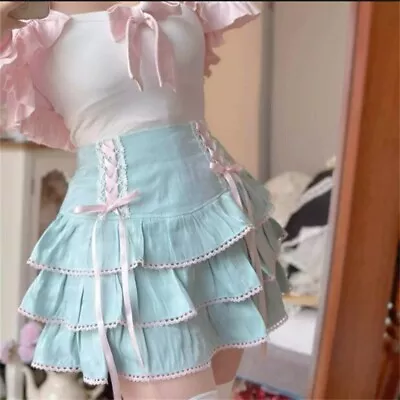 Japanese Women Lolita Harajuku Bandage Pleated Skirt High Waist Kawaii Skirt • $30.01