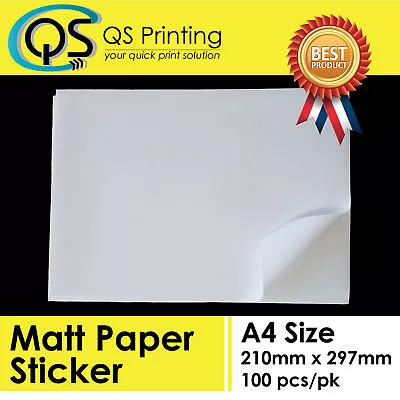 100 X A4 White Matte Self Adhesive Sticker Paper Sheet Label Laser Inkjet Print • $20