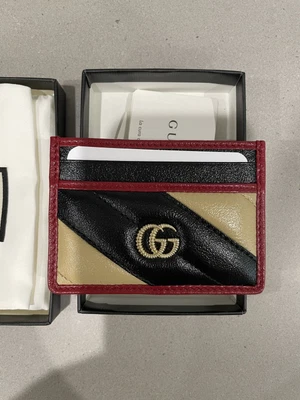 $330 • Buy Gucci Marmont GG Torchon Card Case Black Beige BNIB Leather
