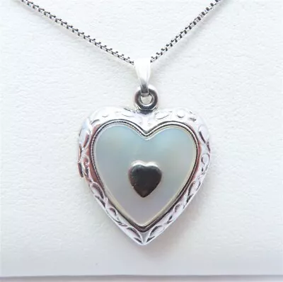 Sterling Silver Mother Of Pearl Heart Locket Pendant Necklace 18  • $9.50