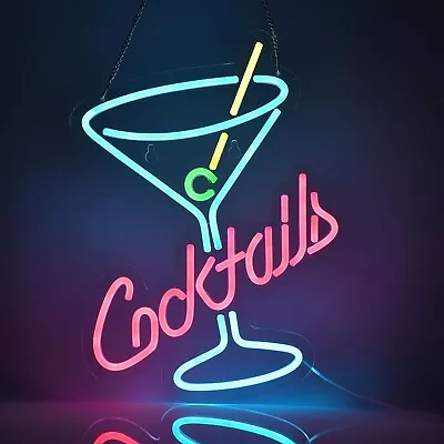 Cocktails Neon Sign For Wall Decor Man Cave Bar Home Art Neon Light Handmade LED • $44.45