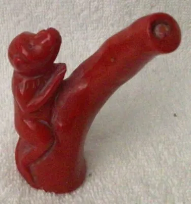 Red Coral Color Carved Sculpture Monkey Figurine Partially Carved Maybe 3”  • $25