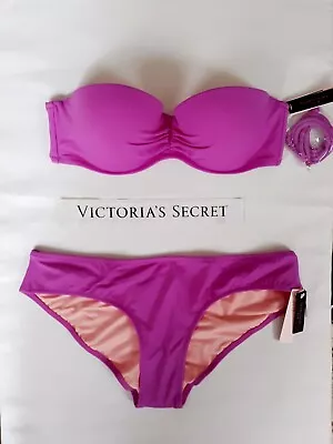 Victorias Secret Swim 2pc Bikini Set 36B Push-up BANDEAU/Medium Cheeky Bottom • $44.95