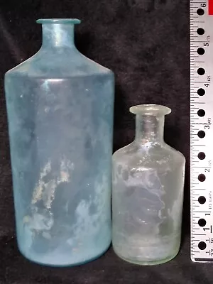 2 RARE Perfect Pontil Medicine Bottles Aqua Color Thin Glass Of 1830s Iridescent • $175
