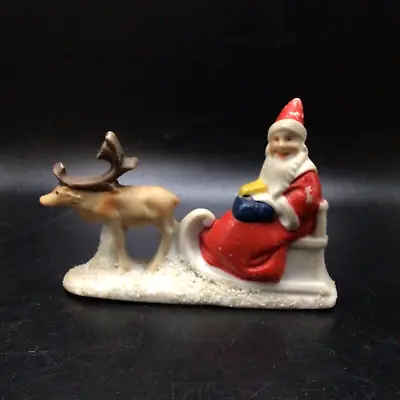 Hertwig Antique German Snow Baby Santa On Sleigh W/ Reindeer Porcelain Bisque • $95