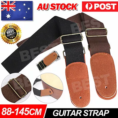 $5.45 • Buy Adjustable Guitar Strap Luxury Leather Cotton Guitar Acoustic Electric Basses AU