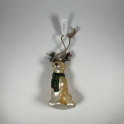 Pottery Barn Yellow Lab Mercury Glass Ornament Dog Antlers Christmas New W/Tags • $29.99