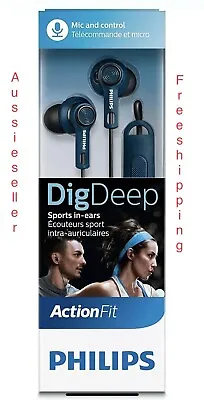 $49.99 • Buy PHILIPS SHQ2405BL ActionFit Sports Headphones Earphones With Mic - GENUINE 