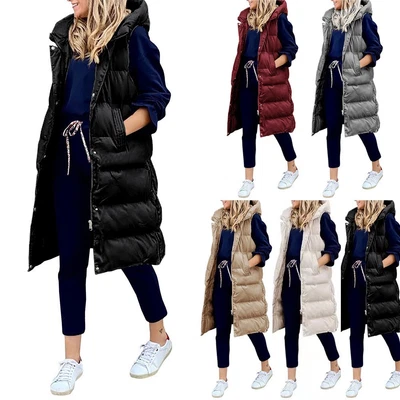 £51.23 • Buy 2022 New Coat Medium Long Vest With Pockets Cotton Down Hood Jacket Long