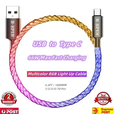 LED Flowing Light Up USB Type C Fast Charging Cable For Samsung Galaxy Android • $9.99