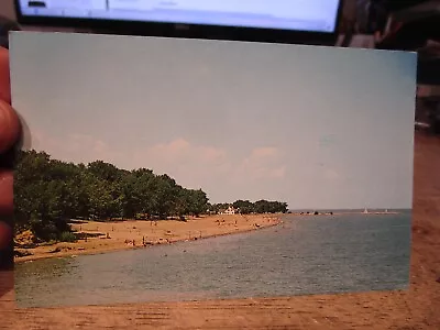 U2 Old OHIO Chrome Postcard Vermilion Lake Erie Sandy Beach Lighthouse On Pier • $9.99