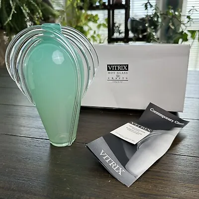 VTG 8.5” Thomas Buechner Vitrix Hot Glass Studios Vase Signed Mint Green - 1987 • $175