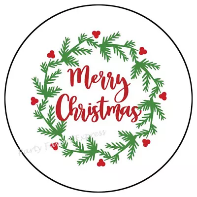 Merry Christmas Holly Wreath Envelope Seals Labels Stickers Party Favors • $2.45