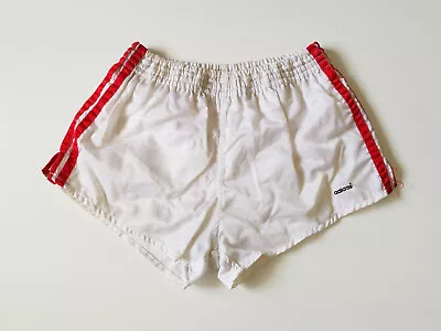Vintage Men's Adidas Glanz Nylon Sprinter Running Shorts 1980s White Red Size Xs • $30