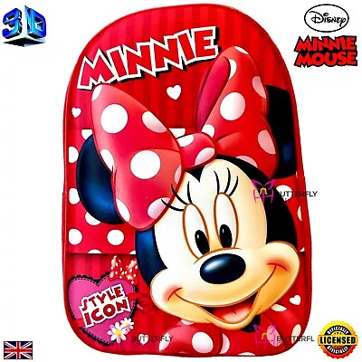 Official Minnie Mouse Premium 3d Backpack Minnie Mouse 3d Girl Polka Dot Bow Bag • £13.95