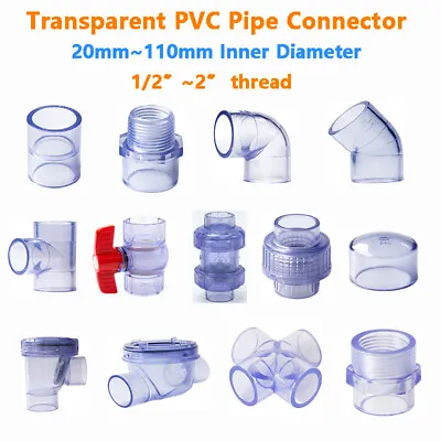 Transparency PVC Pipe Connector Water Tube Adpater Hose Fitting 20~110mm Diamter • $6.25